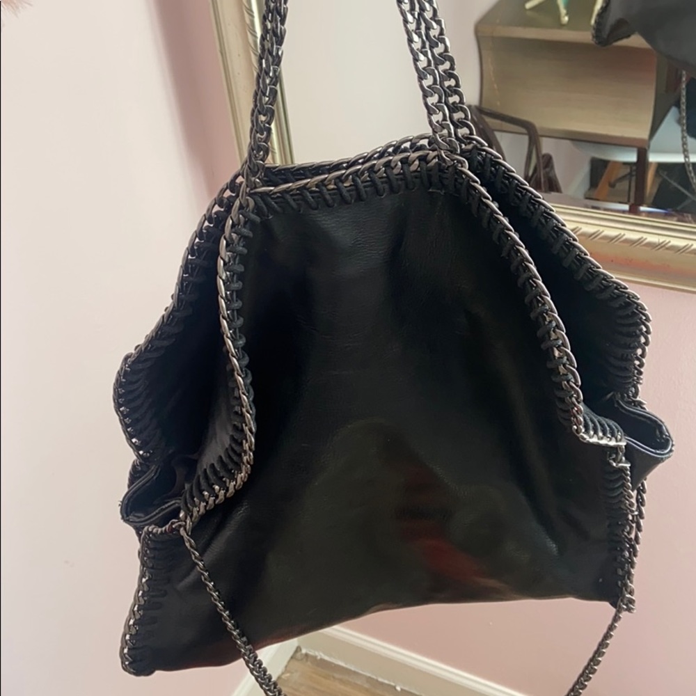 Migato Black Pleather Bag with grey chain handles